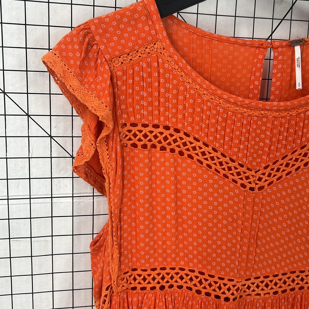 Free People Retro Kitty Crochet Trim Dress Tangerine Orange Small S - Picture 3 of 16